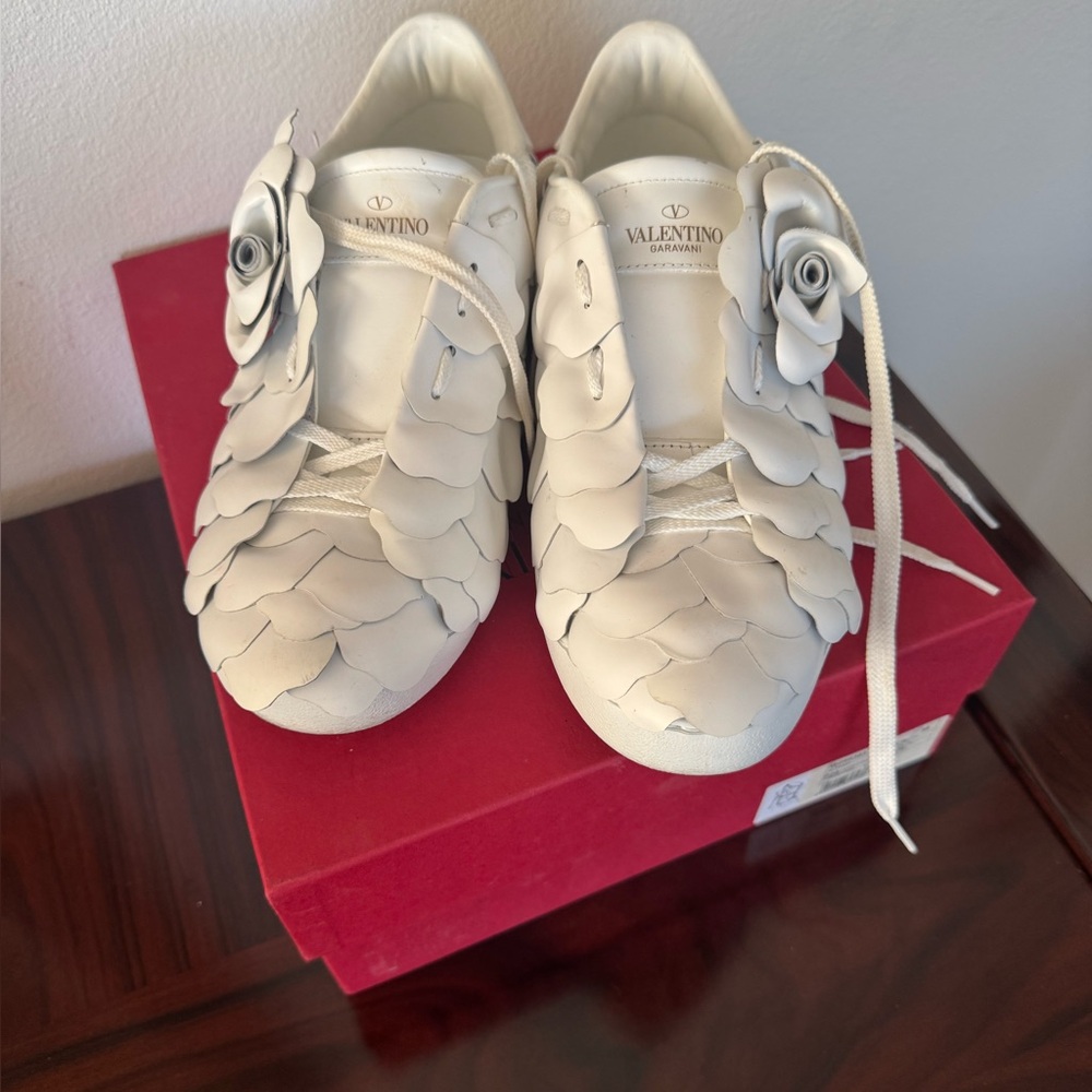 Valentino White Sneakers with Floral Design